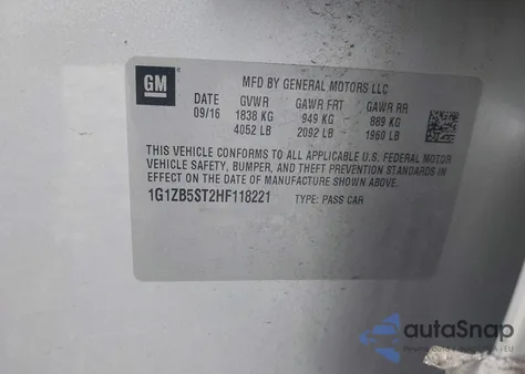 2017 Chevrolet Malibu Ls из США, поврежденный, VIN 1G1ZB5ST2HF118221